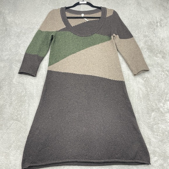 Margaret O'Leary Wool Blend Sheath Dress Womens M Brown Green Colorblock Neutral - Picture 1 of 16